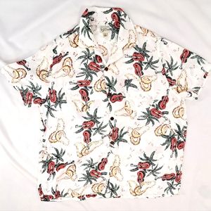 J. Crew Hawaiian Christmas Mele Kalikimaka Ukulele Ivory button Camp Shirt Large
